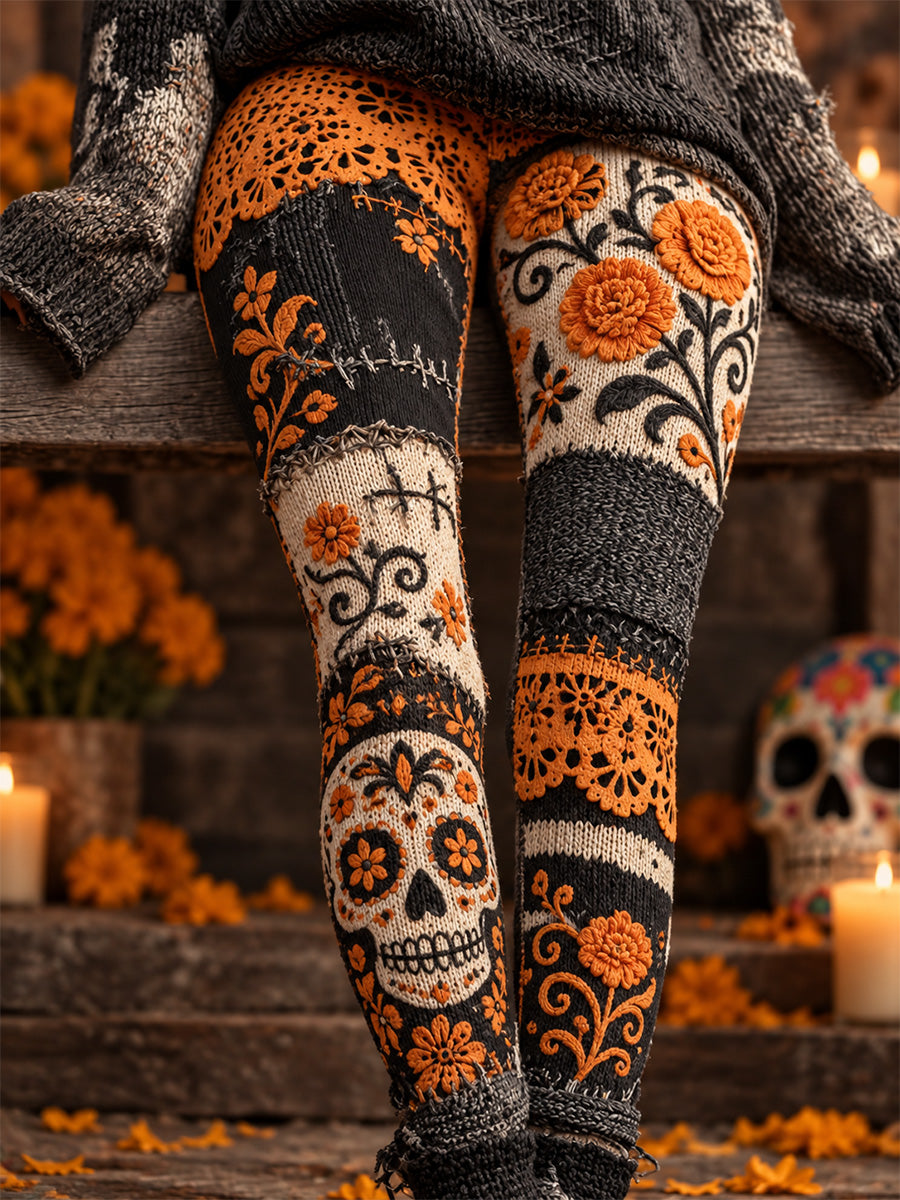 Día de México de las mujeres del arte muerto impresión casual polainas de terciopelo