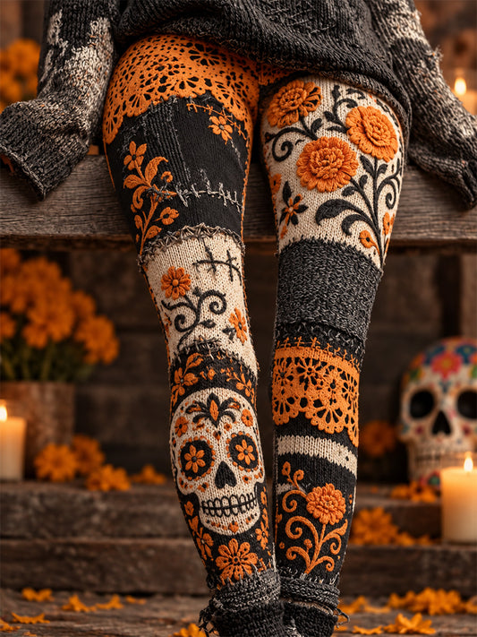 Día de México de las mujeres del arte muerto impresión casual polainas de terciopelo