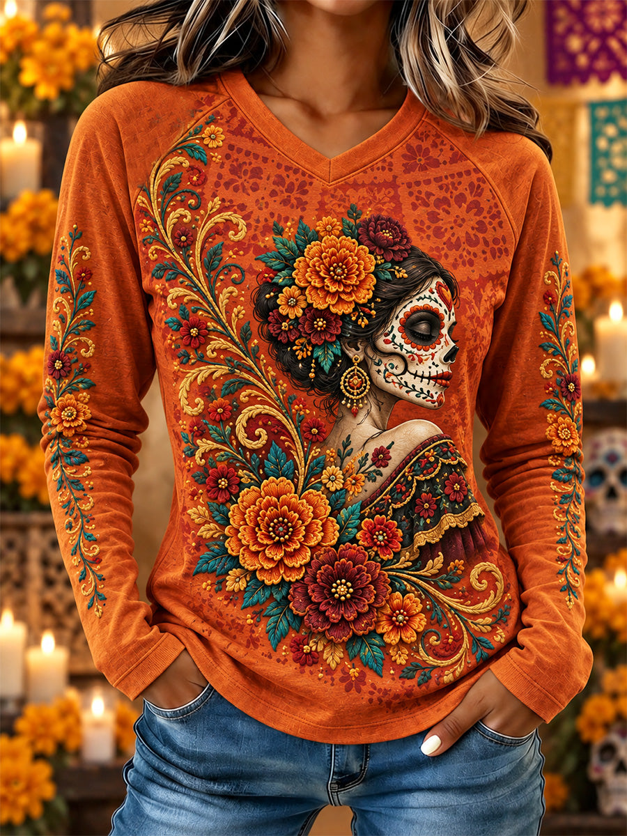 Camisa casual México Day of The Dead Art Print para mujer