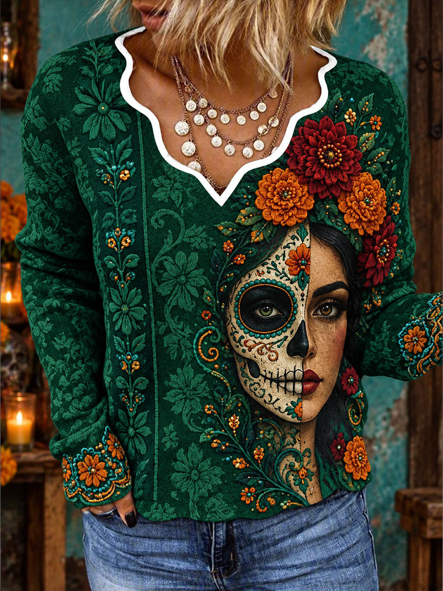 Tops estampados del día de los muertos de México para mujer