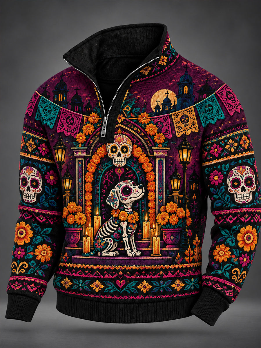 Sudadera de manga larga con cuello alto para el Día de los Muertos, estilo masculino