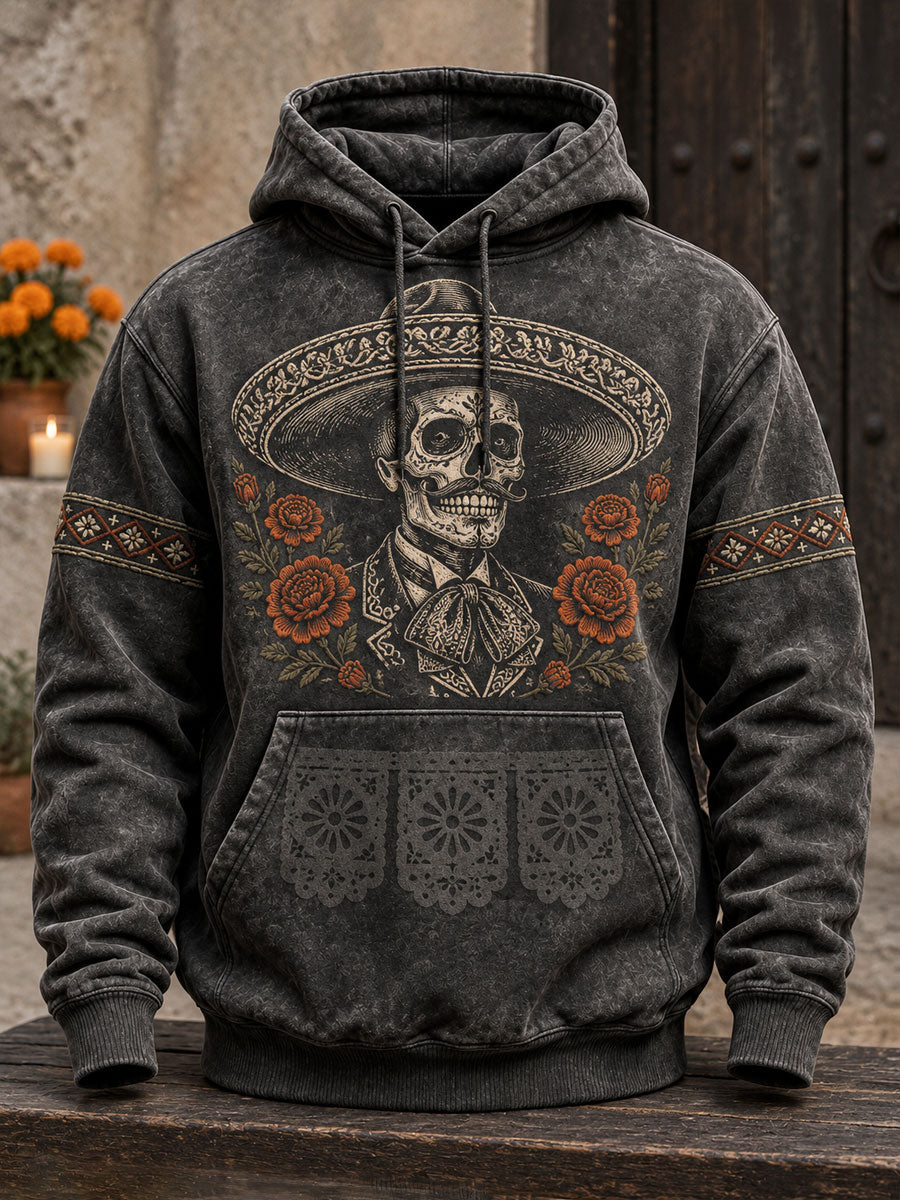 Día de México de los hombres del arte floral muerto impreso con capucha