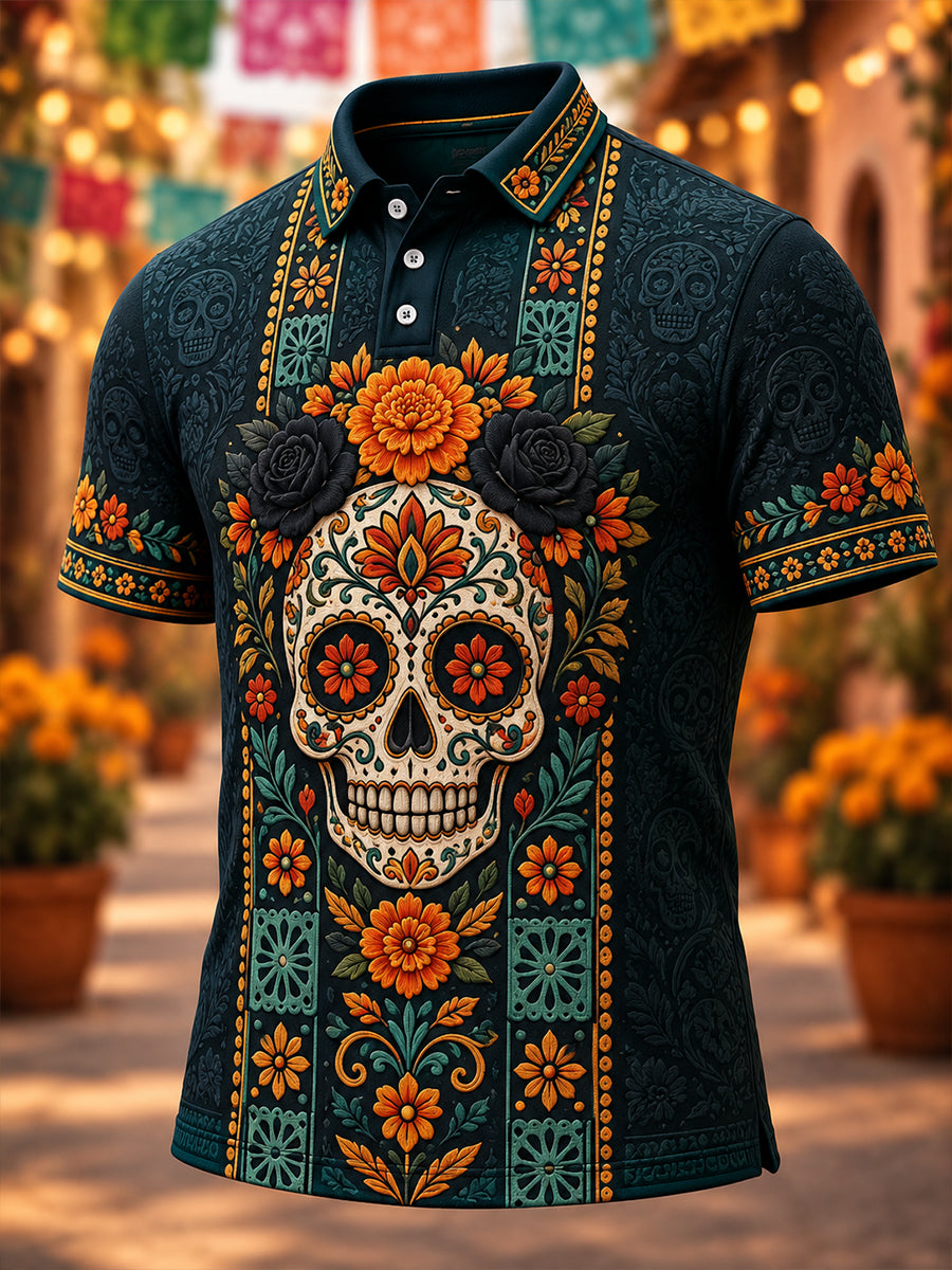 Camiseta de manga corta para hombre con diseño del Día de los Muertos de México