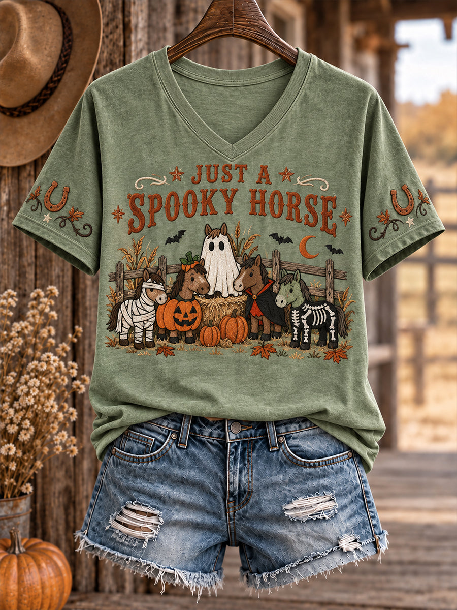 Camiseta estampada para mujer con diseño de caballos y vacas al estilo del Oeste, ideal para Halloween