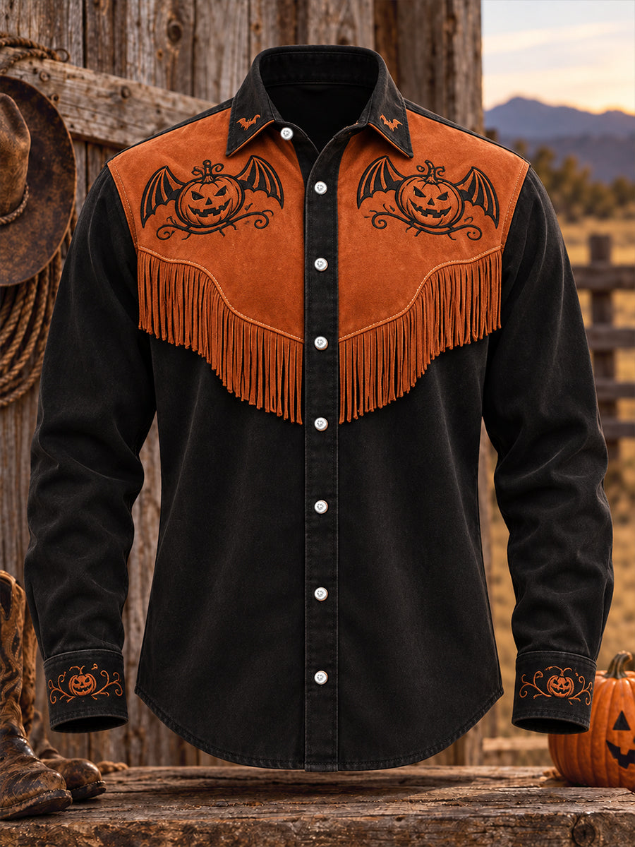 El arte occidental de Halloween de los hombres Caballos Cows Impreso Camisa