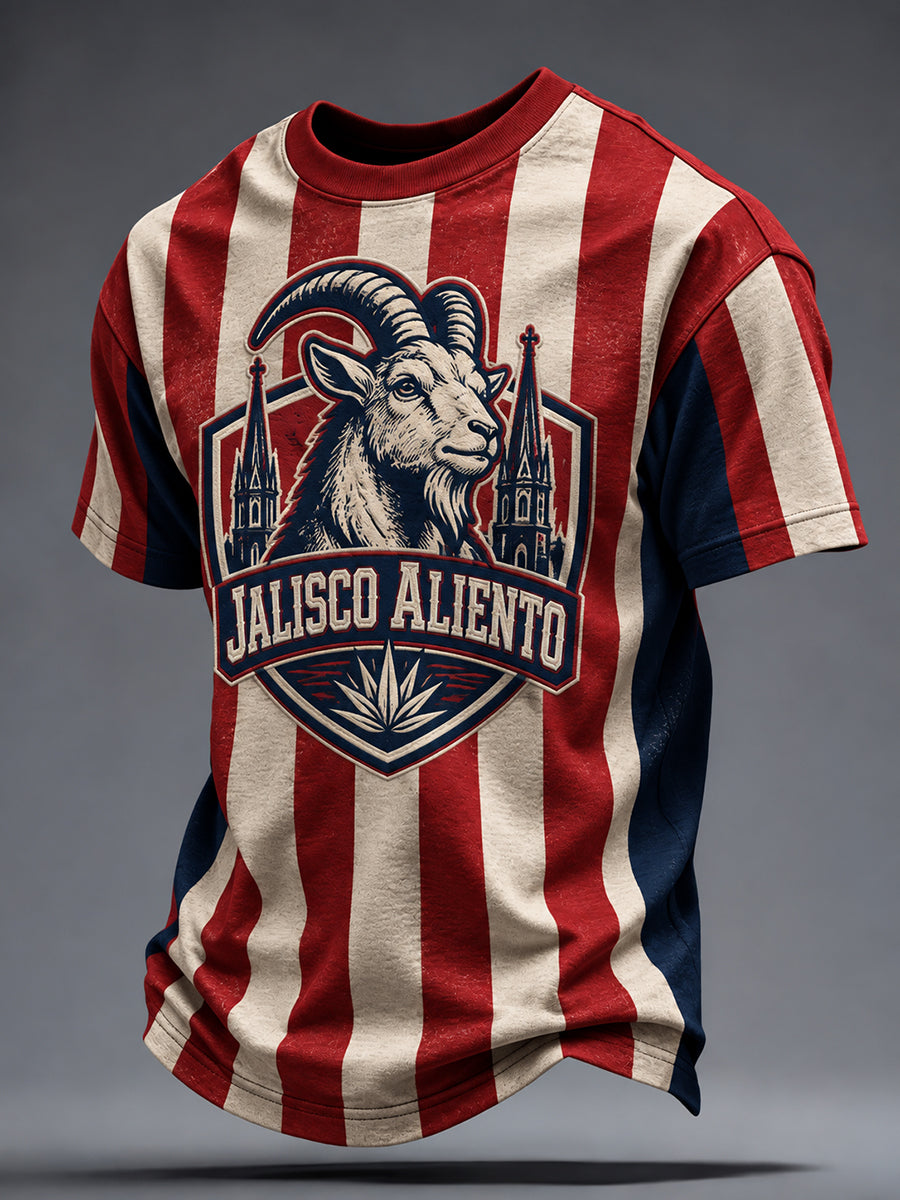 Camiseta estampada con diseño artístico de cabra para amantes del fútbol mexicano, para hombre