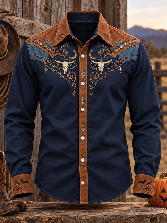 Camisa estampada para hombre con diseño de caballos y vacas al estilo del Oeste, ideal para Halloween