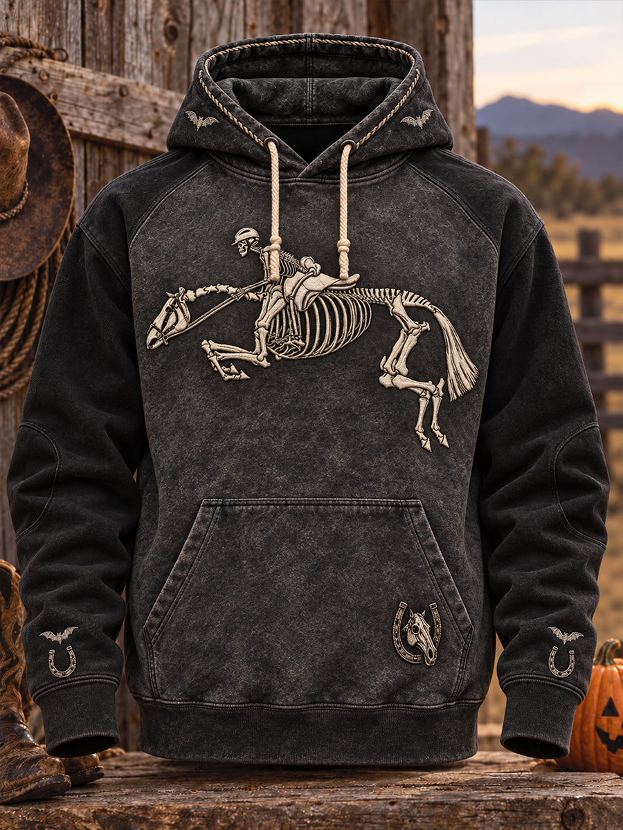 Sudadera con capucha para hombre, diseño occidental de Halloween, estampado de caballos y vacas