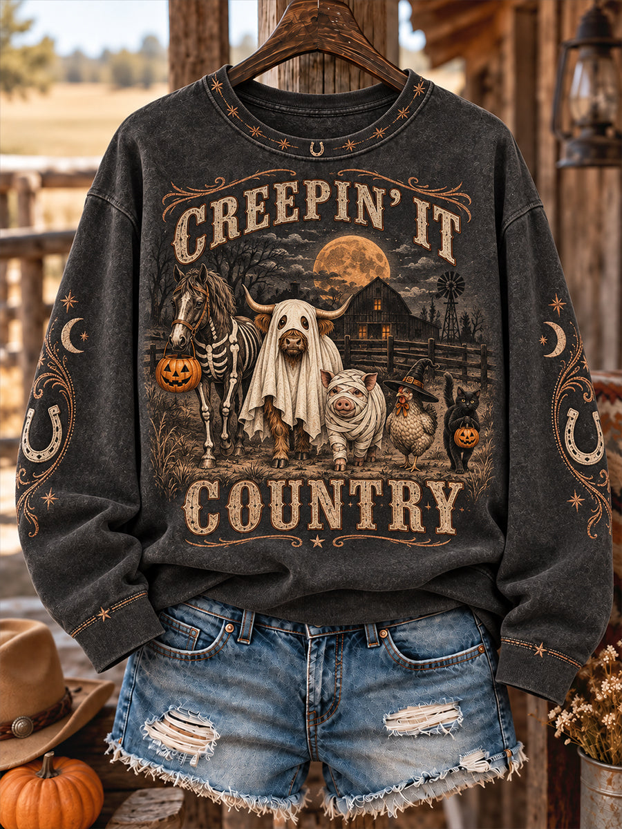 Western Halloween arte caballos vacas impreso sudadera de las mujeres