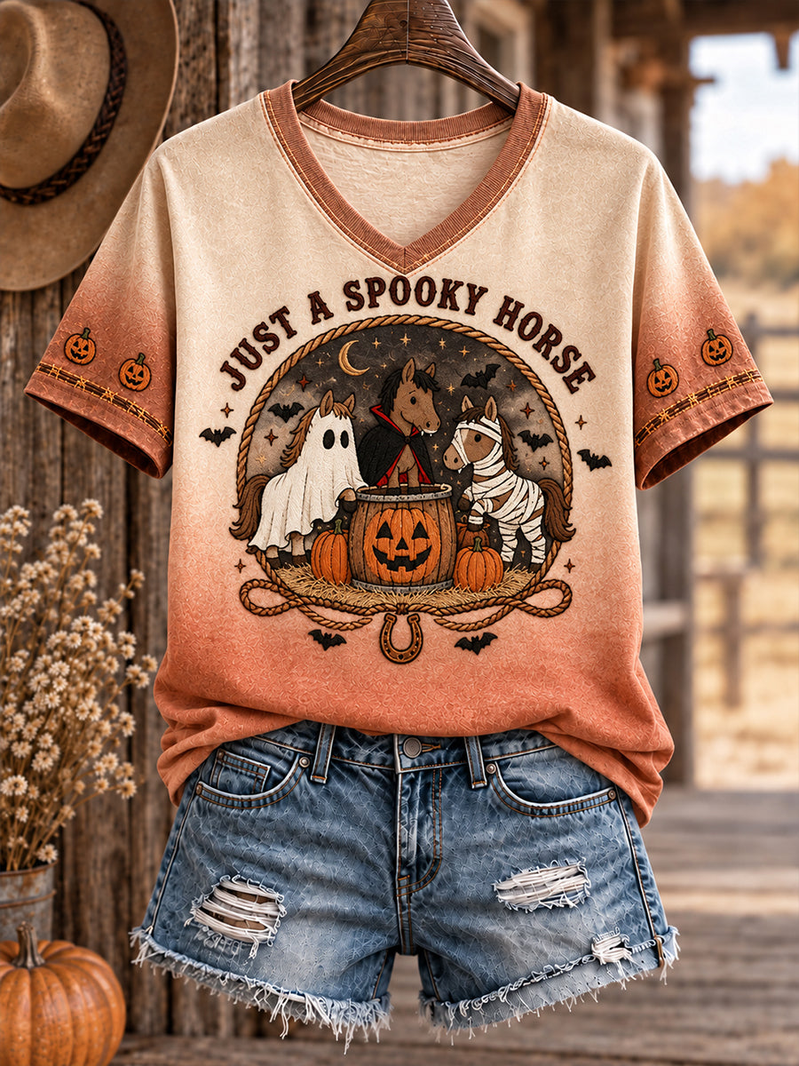 Camiseta estampada de las vacas de los caballos occidentales del arte de Halloween de las mujeres