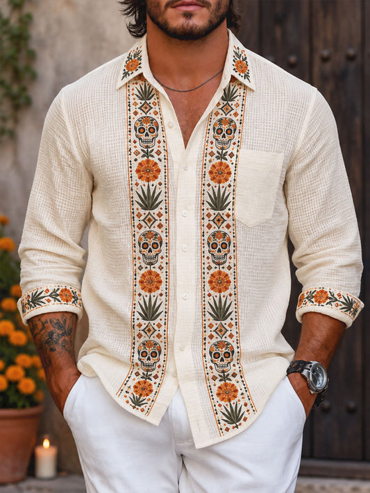 Día de México de los hombres del arte floral muerto impreso camisa de la galleta