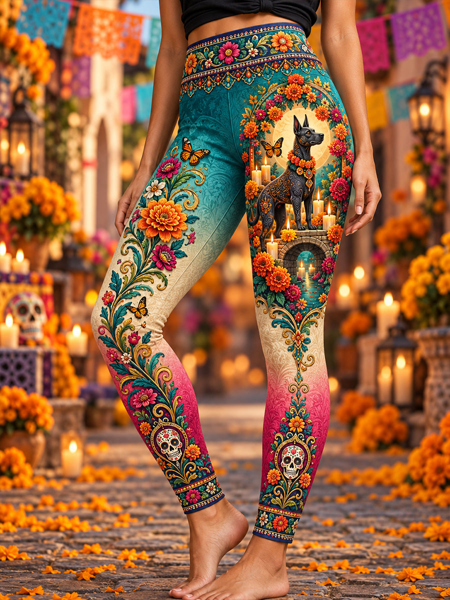 Día de México de las mujeres de los muertos de talle alto Slim Fit Casual Leggings