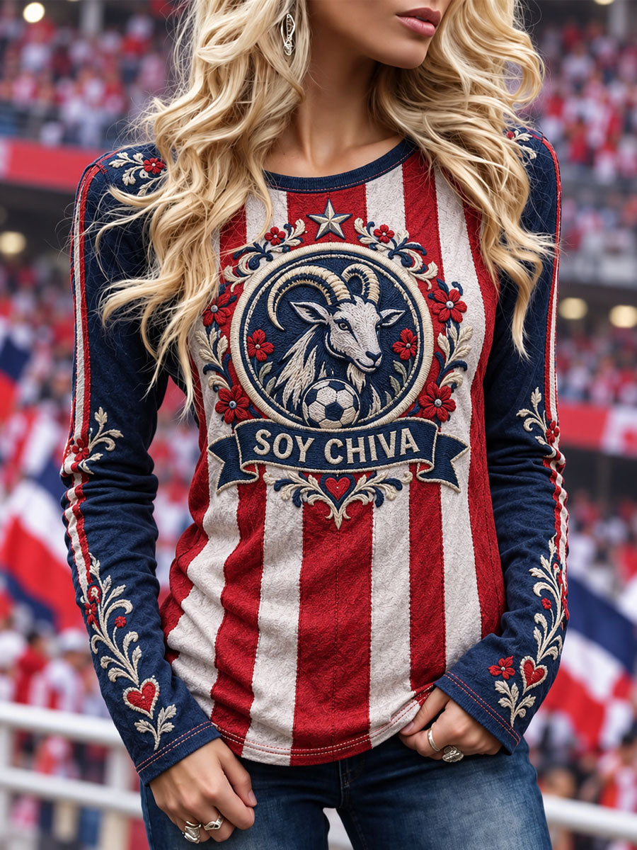 Camiseta informal de manga larga con estampado de fútbol para mujer, Guadalajara