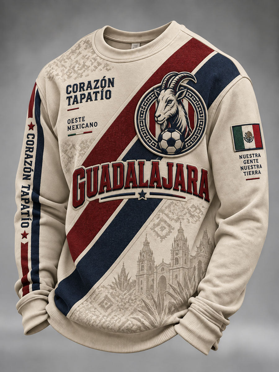 Sudadera casual de cuello redondo con estampado gráfico Guadalajara para hombre