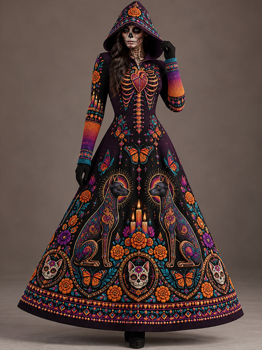 Vestido estampado de Día de Muertos mexicano para mujer