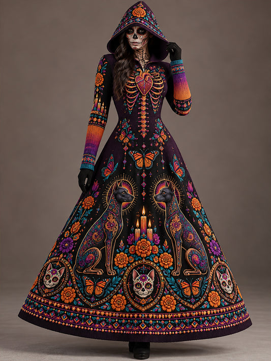 Vestido estampado de Día de Muertos mexicano para mujer