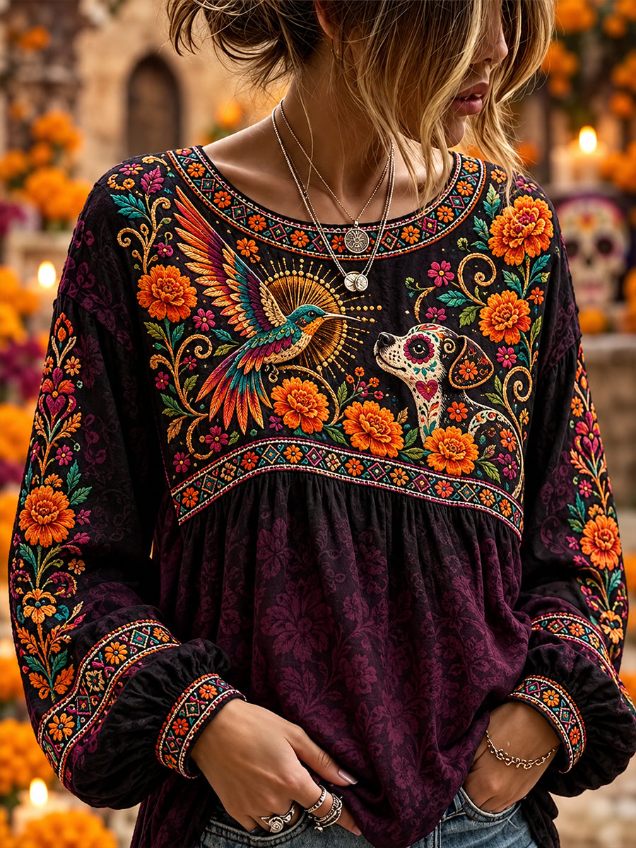 Blusa de Día de Muertos mexicano para mujer