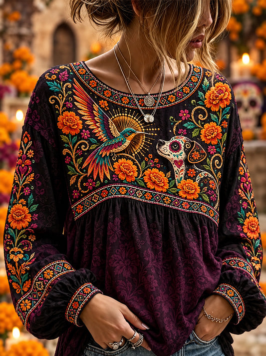 Blusa de Día de Muertos mexicano para mujer