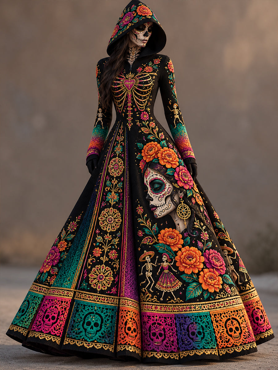 Vestido estampado de Día de Muertos mexicano para mujer
