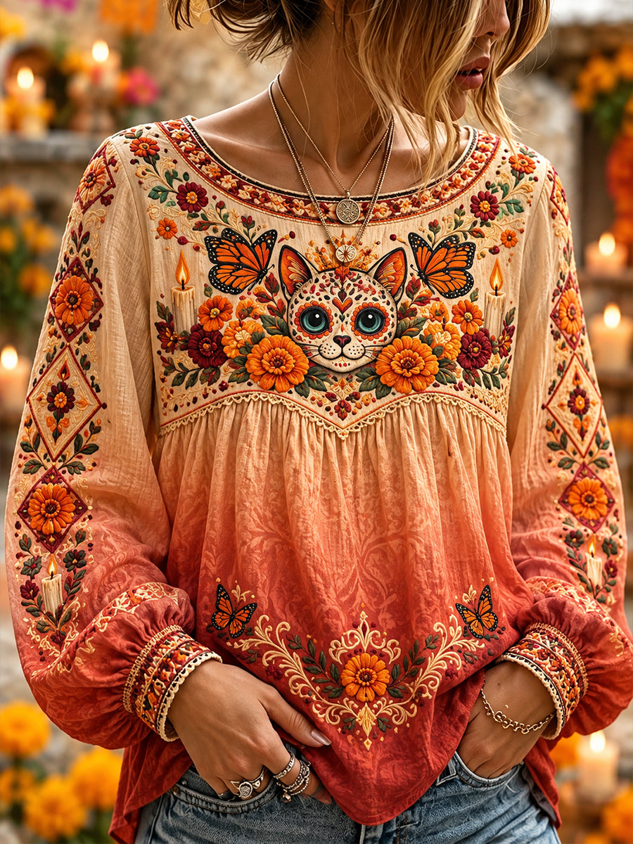 Blusa de Día de Muertos mexicano para mujer