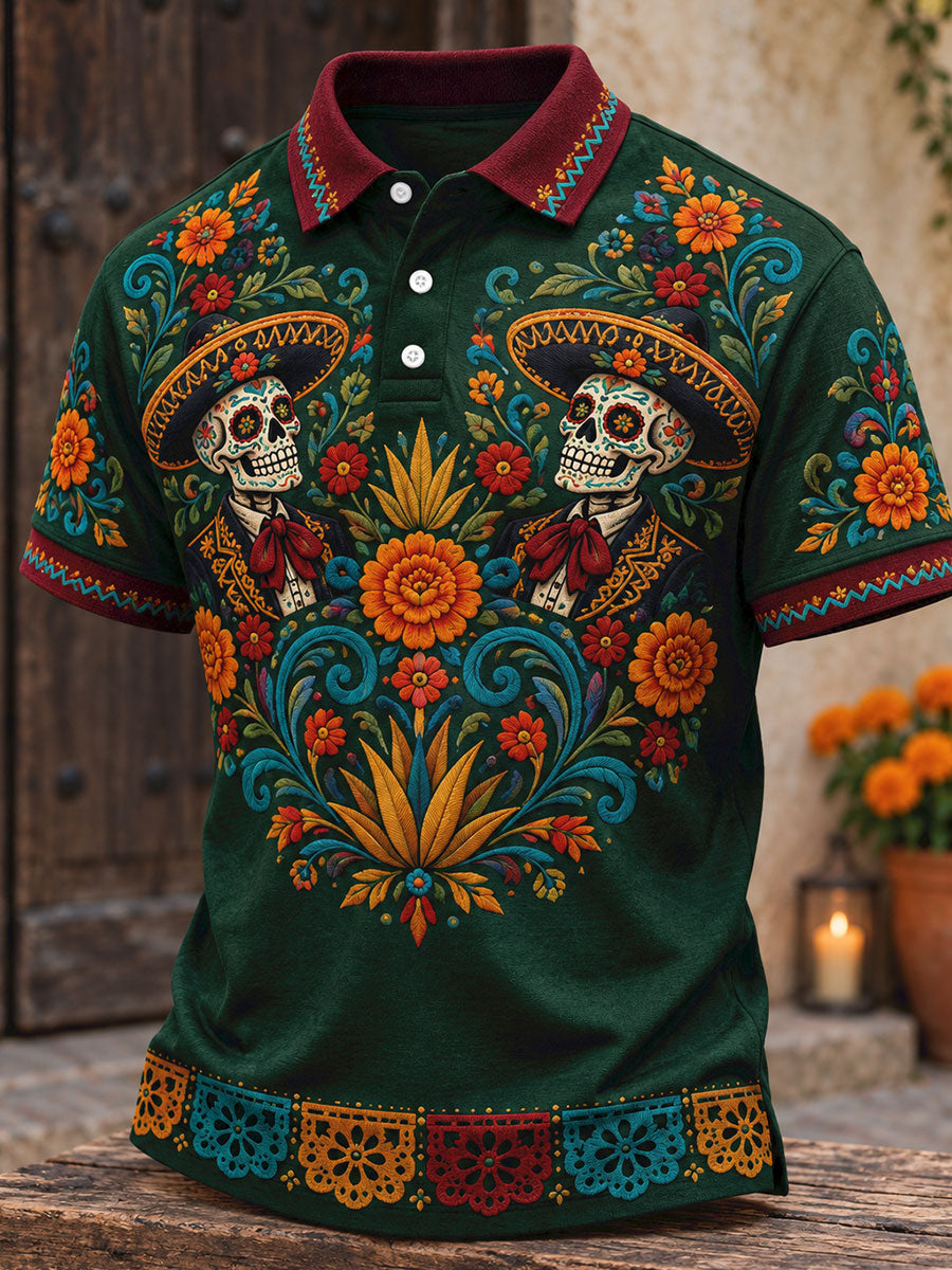 Camisetas casuales con estampado floral de arte del Día de los Muertos mexicano para mujer