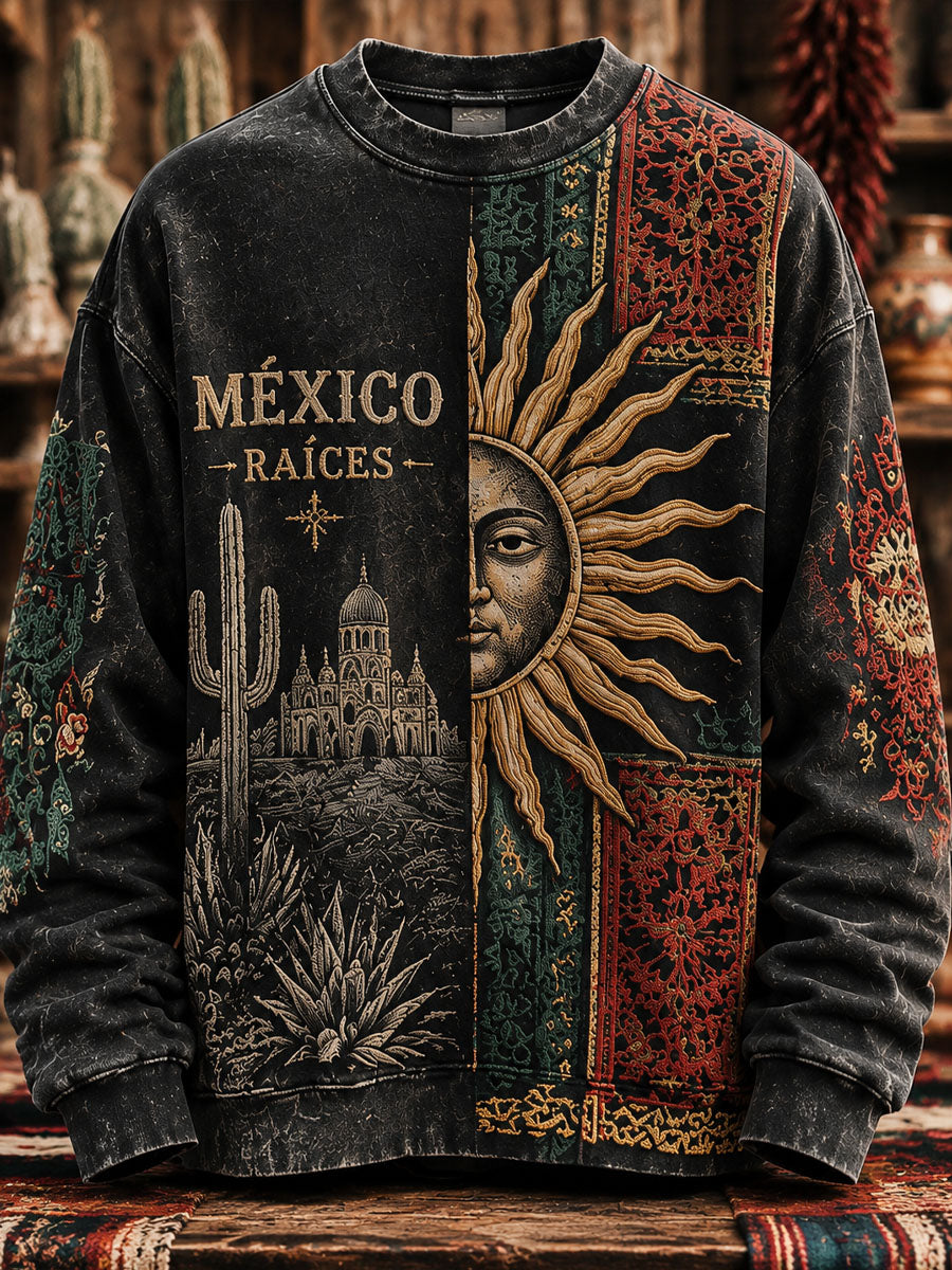 Sudadera con estampado de arte de corte de papel de México para hombre