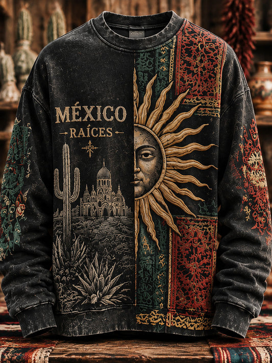 Sudadera con estampado de arte de corte de papel de México para hombre