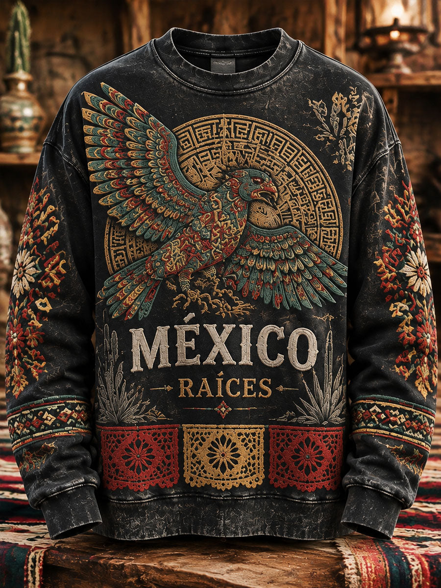 Sudadera con estampado artístico de corte de papel mexicano para hombre