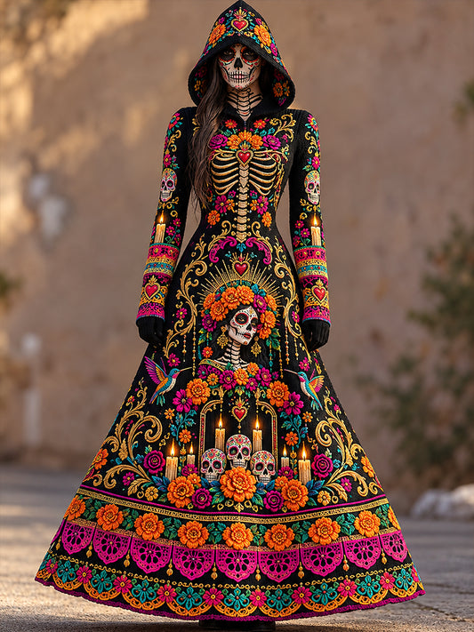 Vestido de mujer con estampado del Día de los Muertos de México