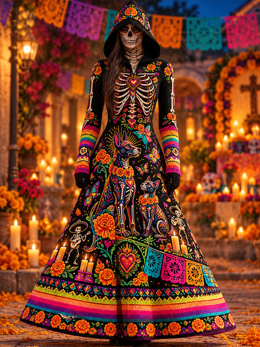 Vestido estampado de Día de Muertos mexicano para mujer