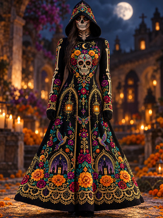 Vestido estampado de Día de Muertos mexicano para mujer
