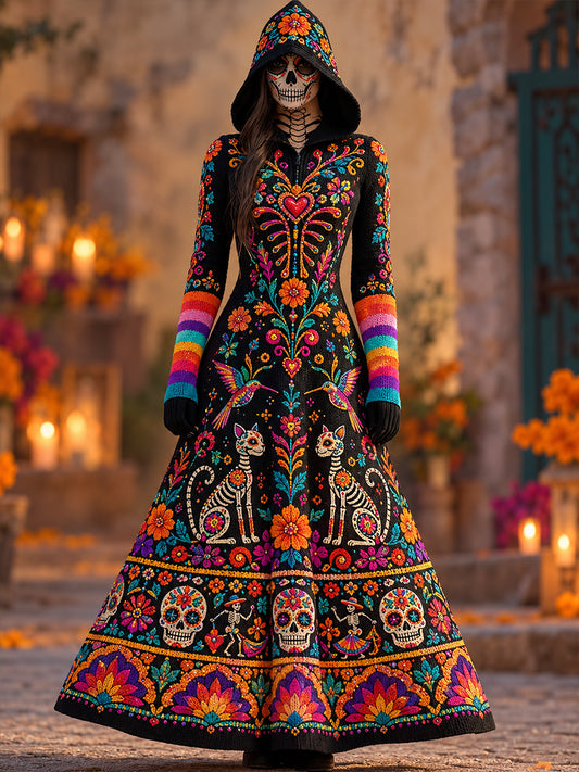 Vestido estampado de Día de Muertos mexicano para mujer
