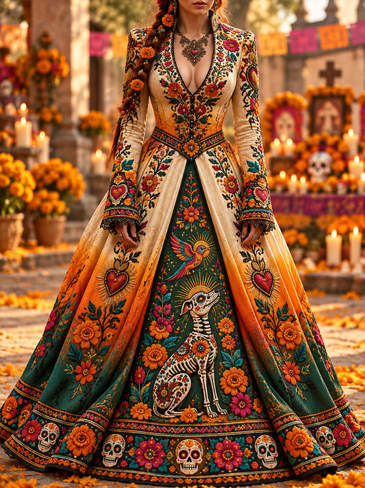 Vestido estampado de Día de Muertos mexicano para mujer