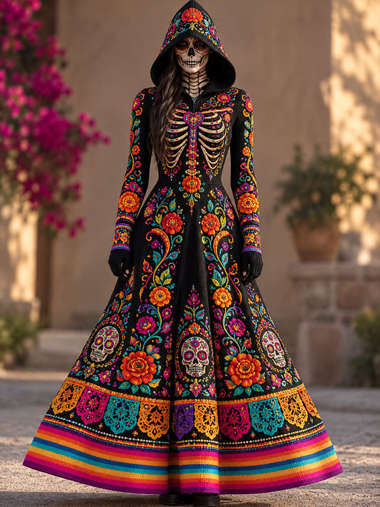 Vestido estampado de Día de Muertos mexicano para mujer