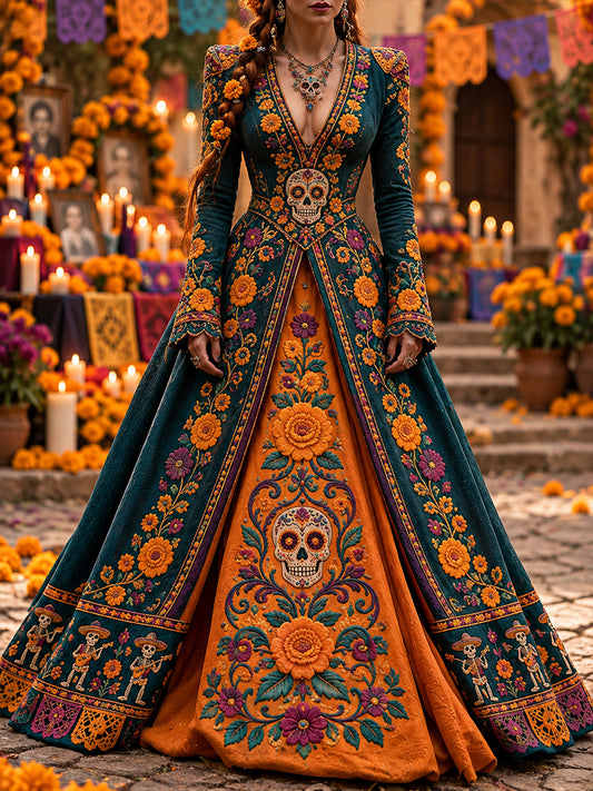 Vestido estampado de Día de Muertos mexicano para mujer