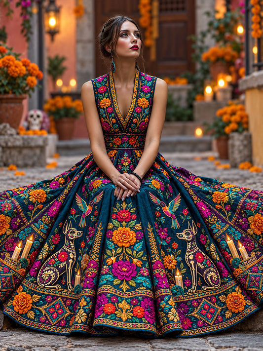 Vestido estampado de Día de Muertos mexicano para mujer