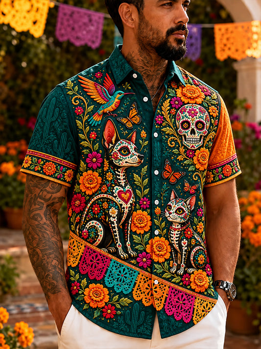 Camisa de manga corta con estampado de arte de México para hombre