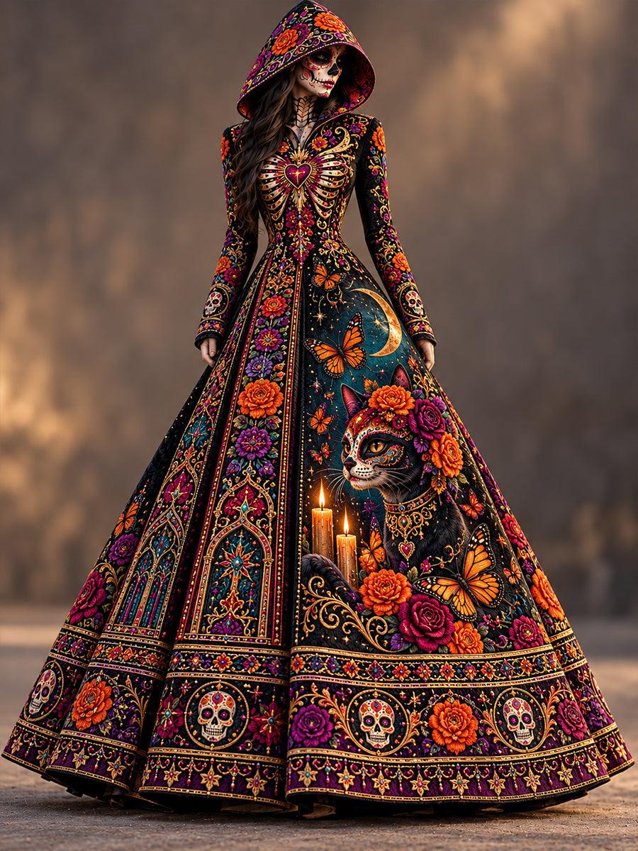 Vestido estampado de Día de Muertos mexicano para mujer