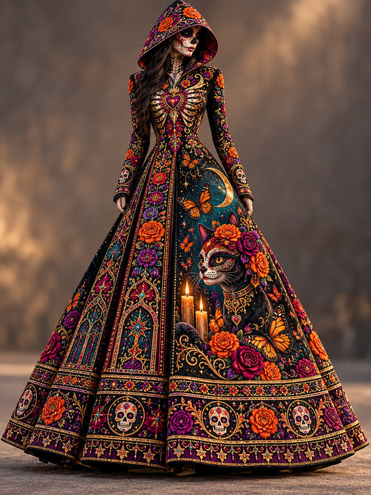 Vestido estampado de Día de Muertos mexicano para mujer