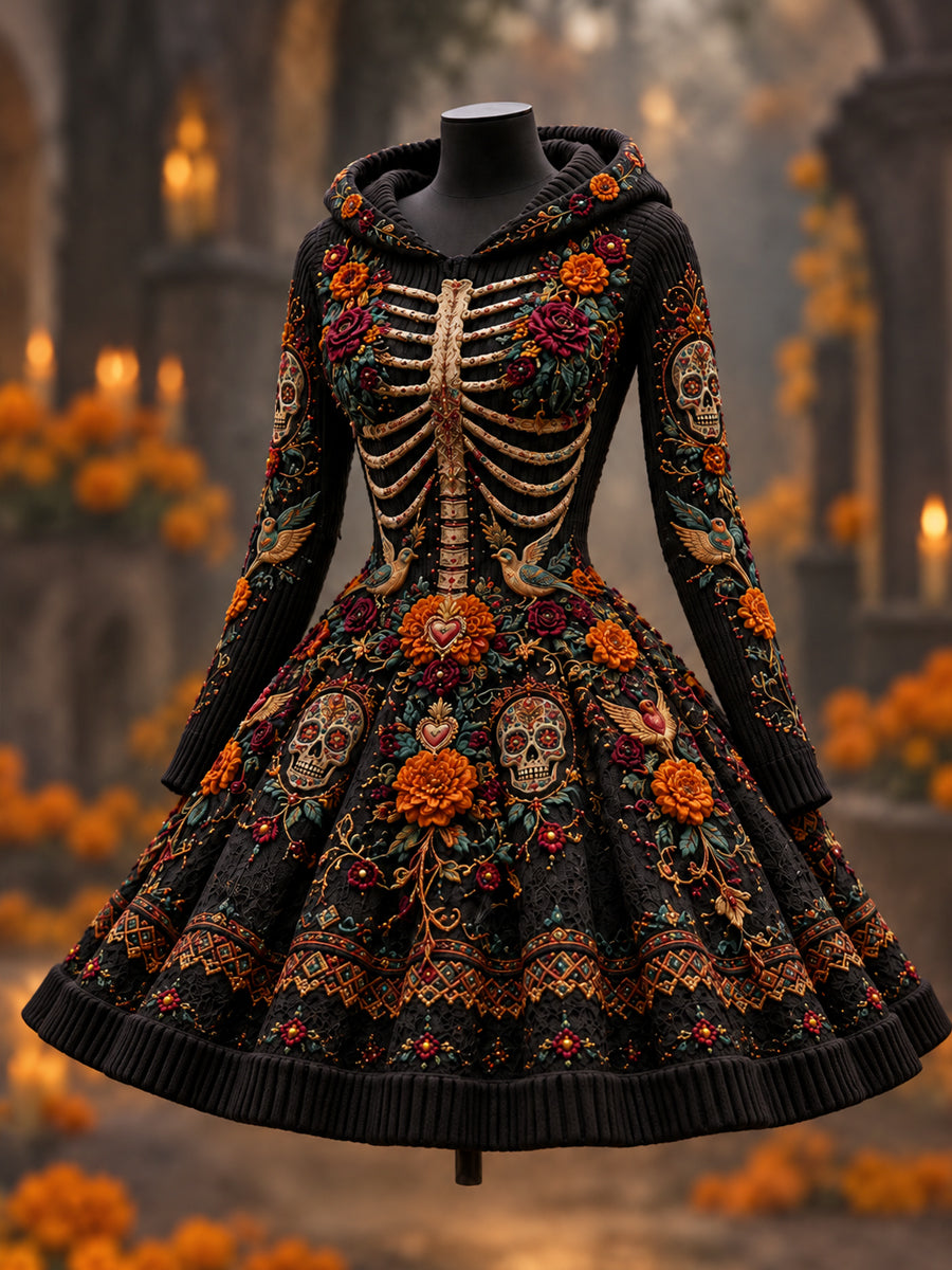 Mujeres de México Día de los Muertos Retro Sudadera con capucha Vestido