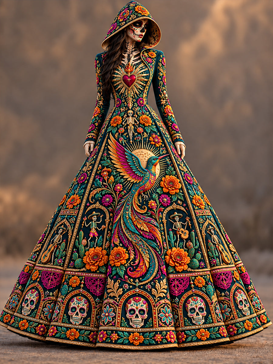 Vestido estampado de Día de Muertos mexicano para mujer