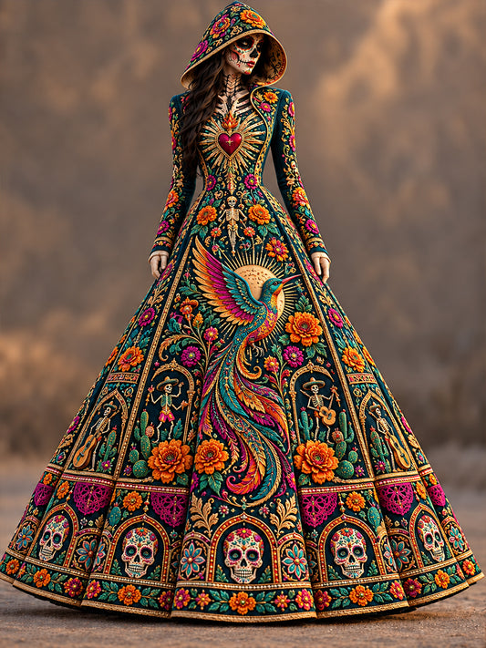 Vestido estampado de Día de Muertos mexicano para mujer