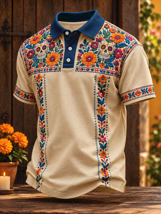 Camisetas casuales para hombre con estampado floral del Día de los Muertos mexicano