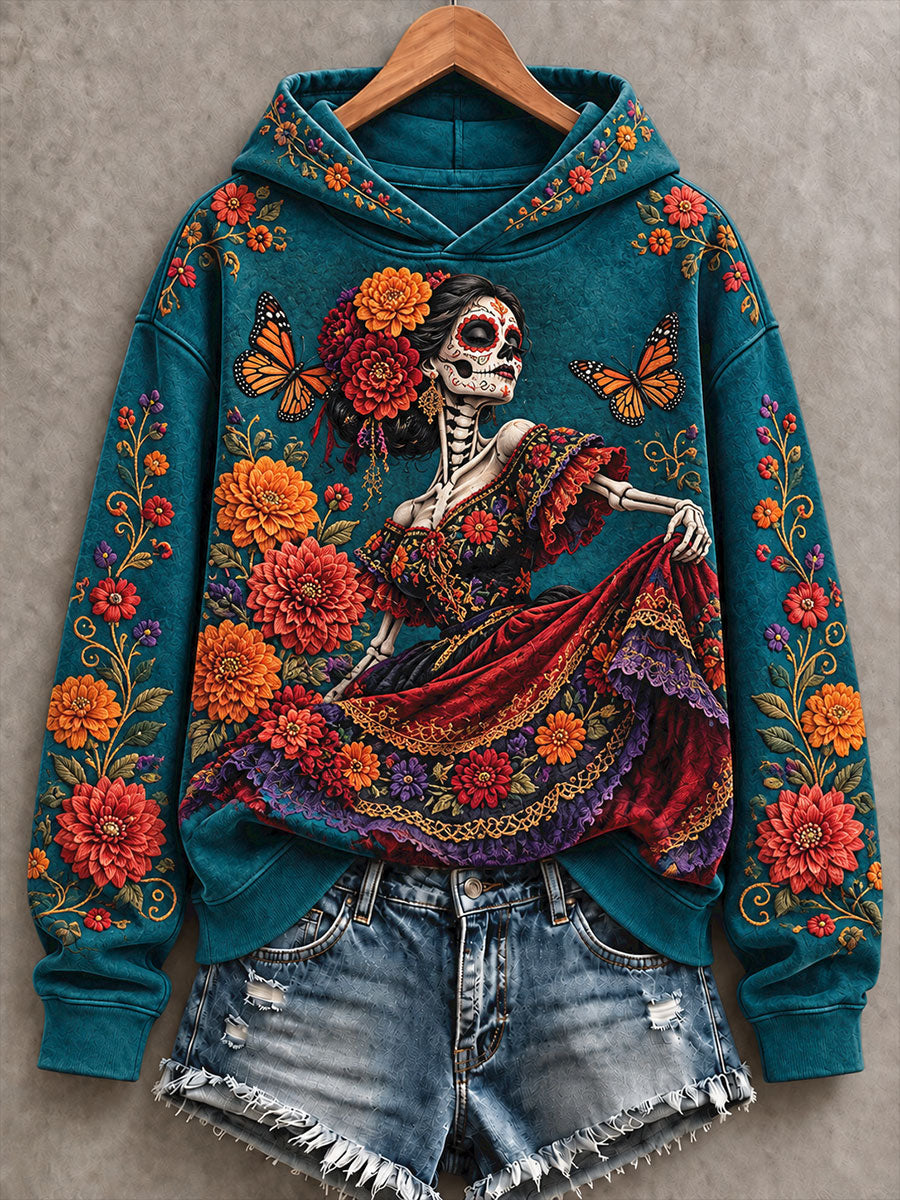 Día de México de las mujeres del arte floral muerto impreso con capucha