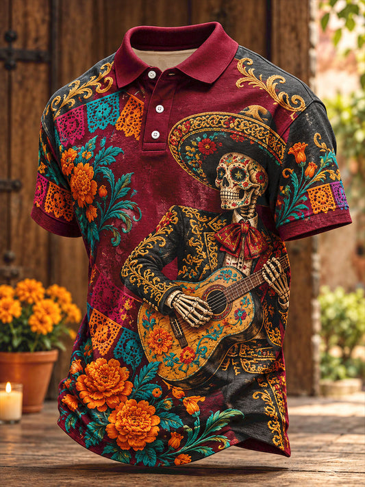 Camisetas casuales para hombre con estampado floral del Día de los Muertos mexicano
