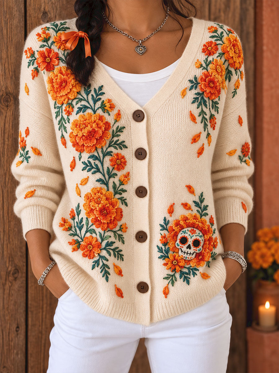 Día de México de las mujeres muertas arte floral impreso Cardigan