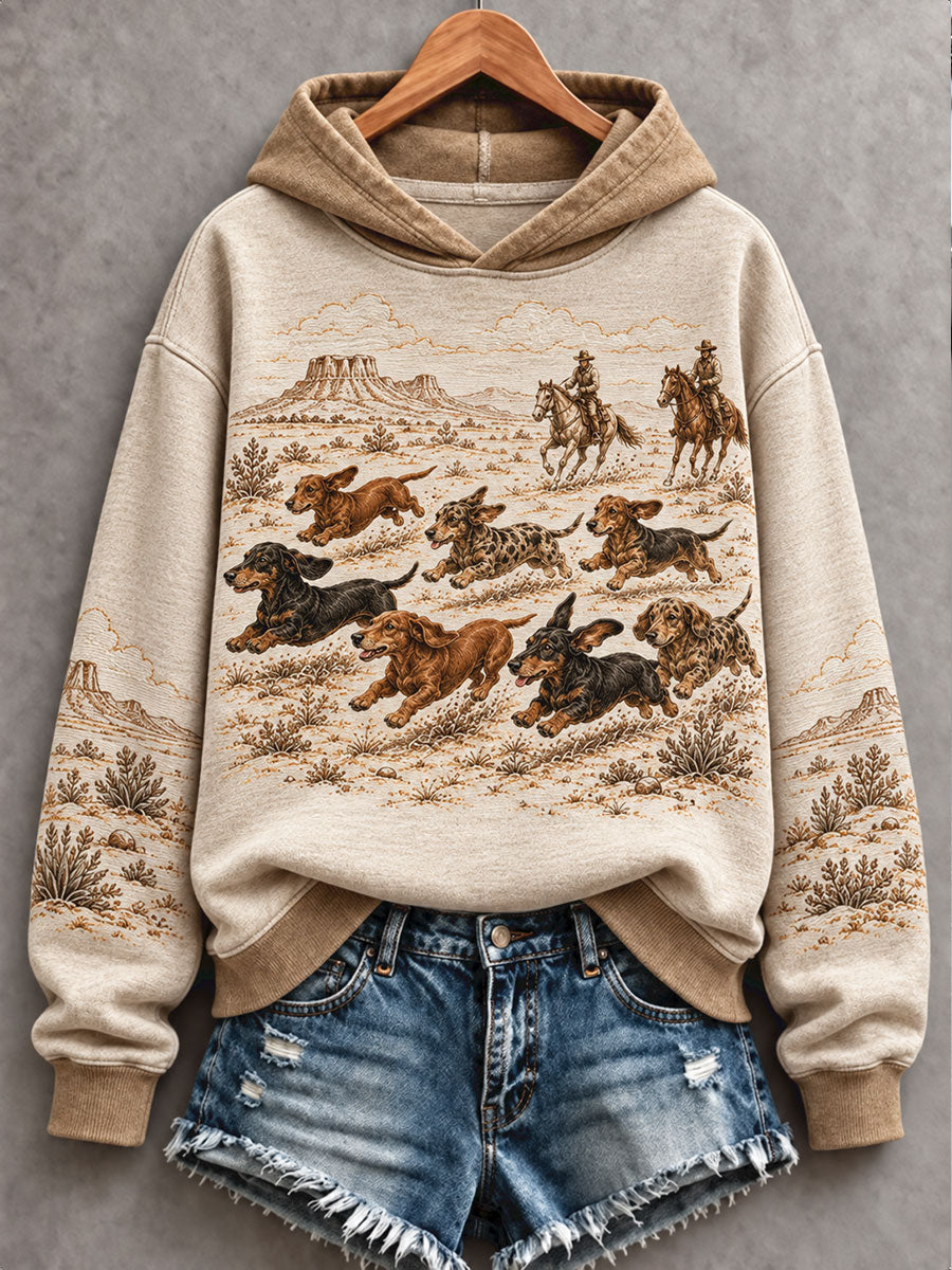 Mujeres Retro Westren Style Dogs Lover Art Impreso Sudadera con capucha