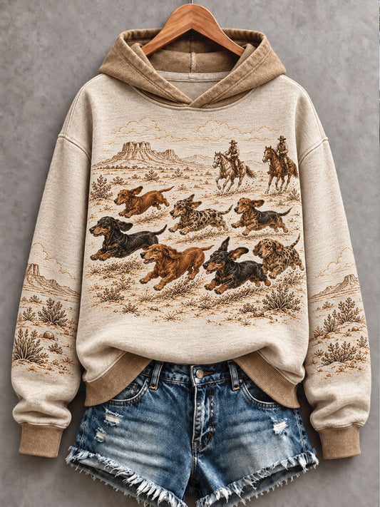 Mujeres Retro Westren Style Dogs Lover Art Impreso Sudadera con capucha