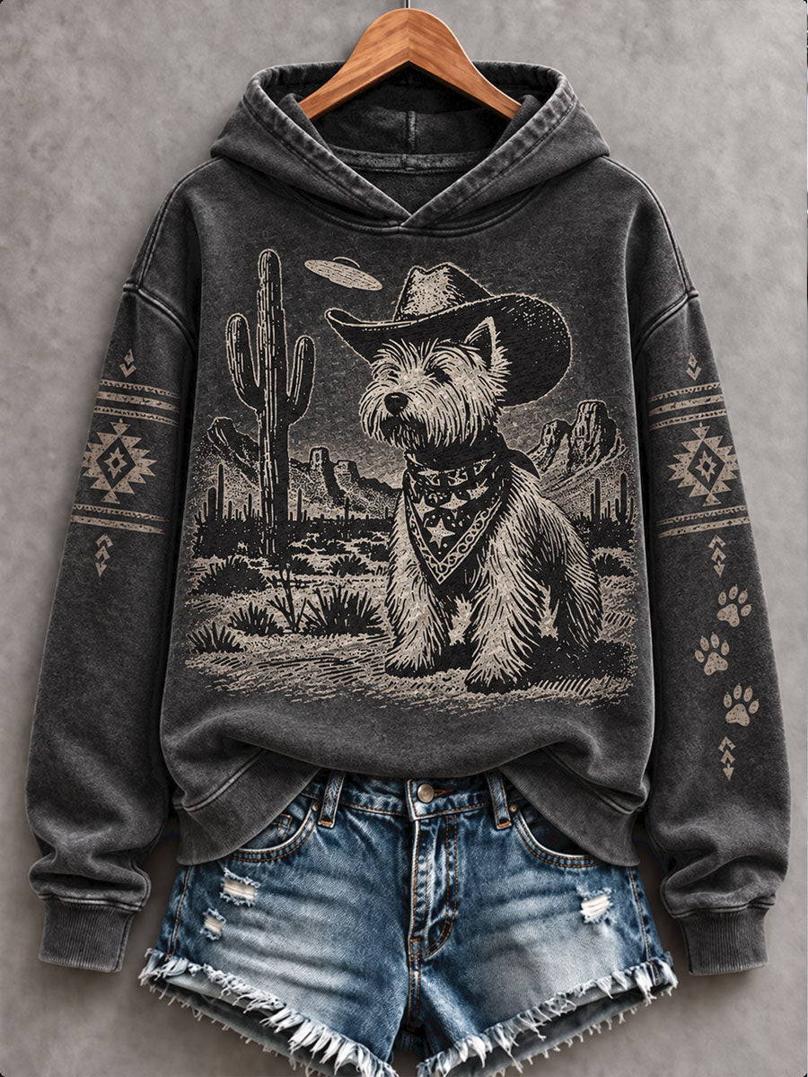 Sudadera con capucha para mujer, estilo retro occidental, estampado artístico de amantes de los perros