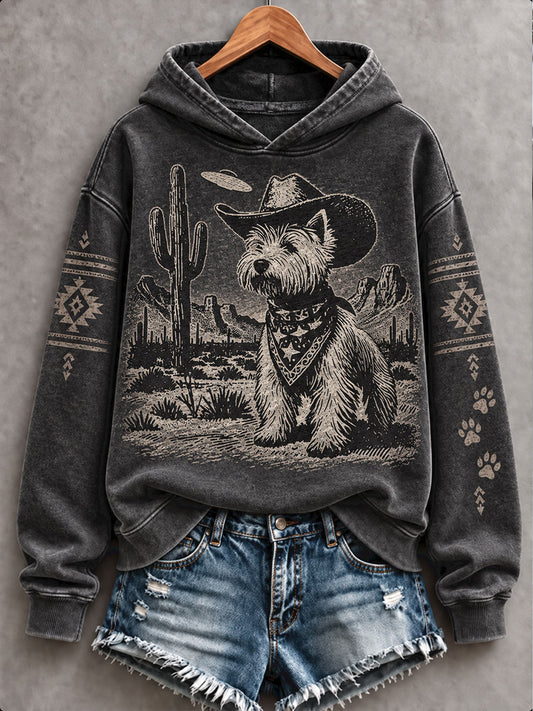 Sudadera con capucha para mujer, estilo retro occidental, estampado artístico de amantes de los perros